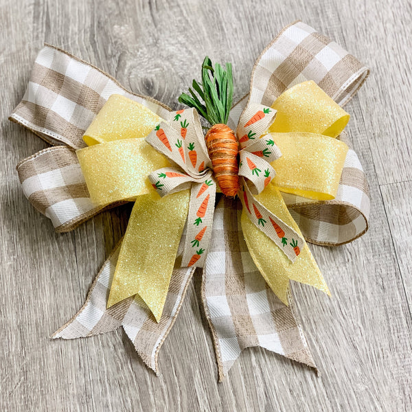Yellow Sparkle and Carrot Easter Bow